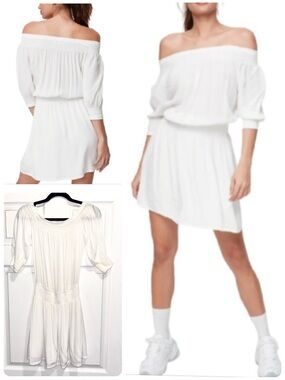 Aritzia Sunday Best White Jocasta Off The Shoulder Mini Dress Smocked Size XS